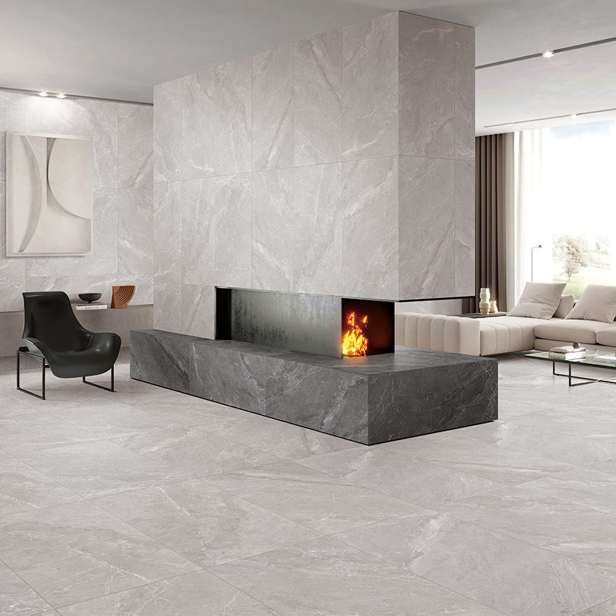 Contemporary interior featuring Alpen Stone porcelain surfaces